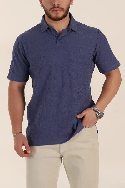İndigo Relaxed Fit Kabartma Dokulu Düğmeli Polo Yaka Erkek Tişört 358230