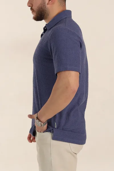 İndigo Relaxed Fit Kabartma Dokulu Düğmeli Polo Yaka Erkek Tişört 358230