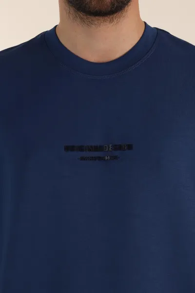 İndigo Relaxed Fit Kabartma Yazı Detaylı Erkek Tişört 358650