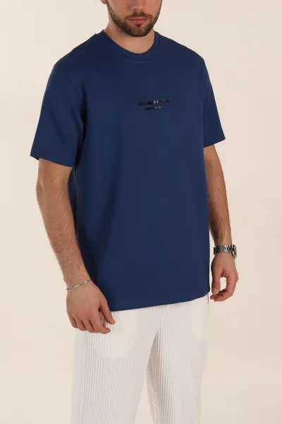 İndigo Relaxed Fit Kabartma Yazı Detaylı Erkek Tişört 358650
