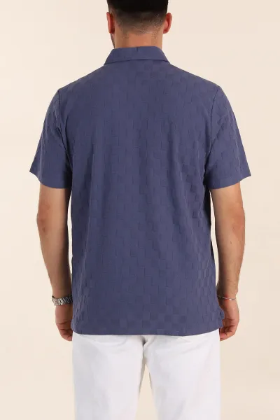 İndigo Relaxed Fit Kare Dokulu Düğmeli Polo Yaka Erkek Tişört 358174