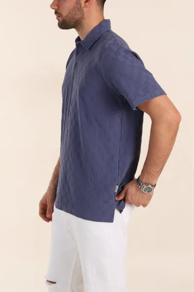 İndigo Relaxed Fit Kare Dokulu Düğmeli Polo Yaka Erkek Tişört 358174