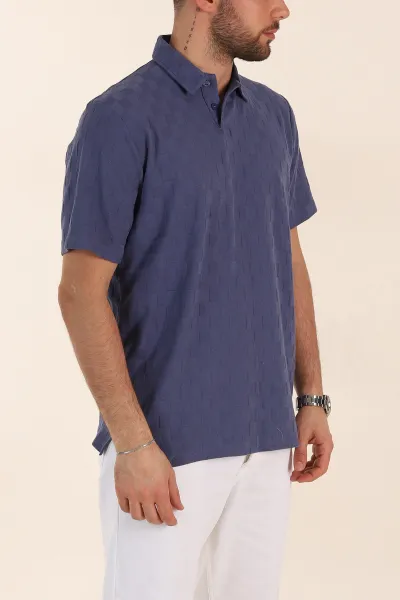 İndigo Relaxed Fit Kare Dokulu Düğmeli Polo Yaka Erkek Tişört 358174
