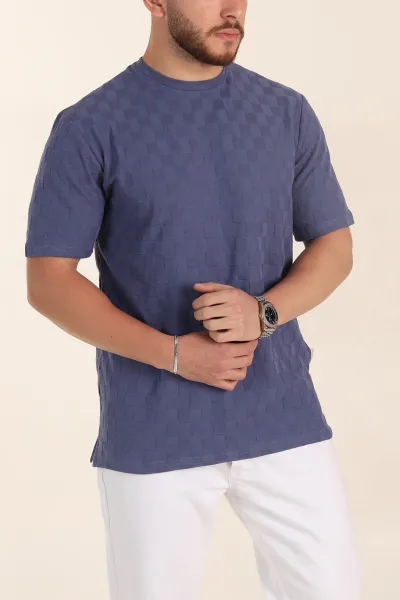 İndigo Relaxed Fit Kare Dokulu Erkek Tişört 358003