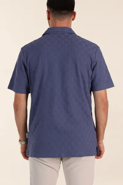 İndigo Relaxed Fit Kare Dokulu Patlı Polo Yaka Erkek Tişört 358036