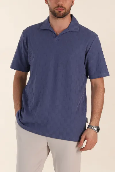 İndigo Relaxed Fit Kare Dokulu Patlı Polo Yaka Erkek Tişört 358036