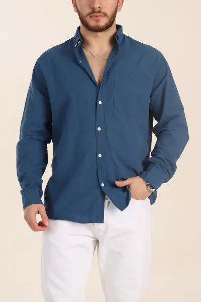 indigo-relaxed-fit-keten-cep-detayli-erkek-gomlek-356966