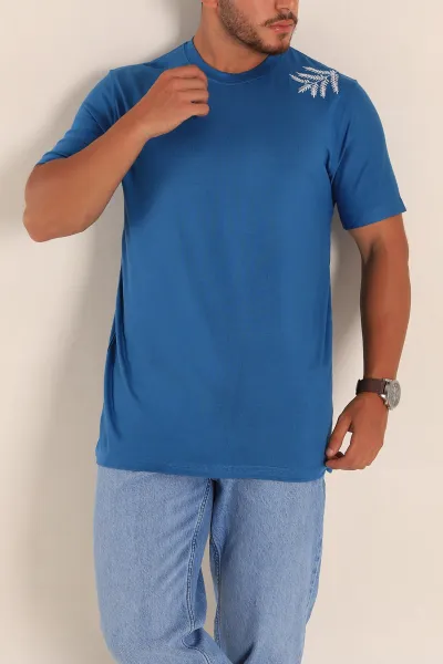 İndigo Relaxed Fit Nakış Detaylı Likralı Erkek Tişört 268516