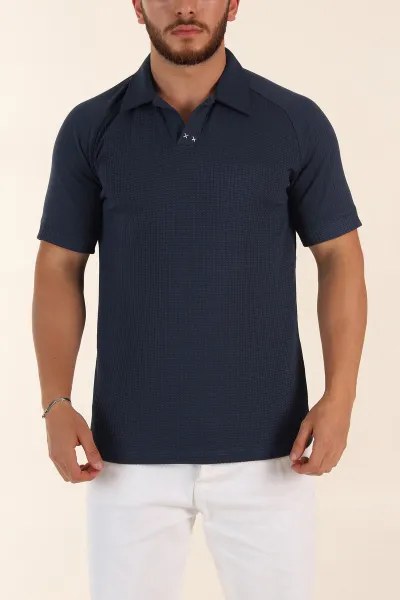 İndigo Relaxed Fit Petek Dokulu Patlı Polo Yaka Erkek Tişört 370256