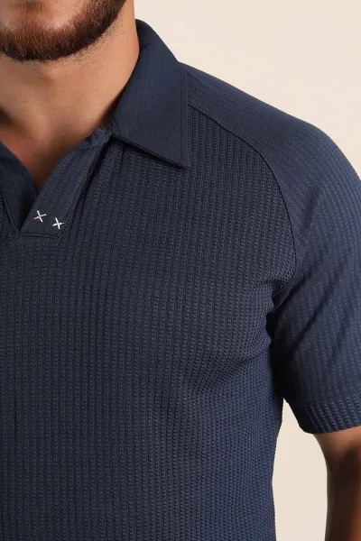 İndigo Relaxed Fit Petek Dokulu Patlı Polo Yaka Erkek Tişört 370256