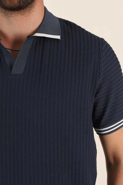 İndigo Relaxed Fit Petek Dokulu Patlı Polo Yaka Erkek Tişört 370261