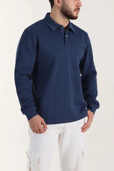 İndigo Relaxed Fit Pike Dokulu Düğmeli Polo Yaka Erkek Sweatshirt 400881