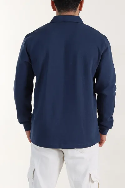 İndigo Relaxed Fit Pike Dokulu Düğmeli Polo Yaka Erkek Sweatshirt 400881
