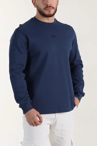 indigo-relaxed-fit-pike-dokulu-nakis-detayli-erkek-sweatshirt-400896