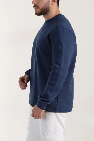 İndigo Relaxed Fit Pike Dokulu Nakış Detaylı Erkek Sweatshirt 400896