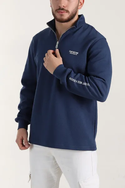 İndigo Relaxed Fit Pike Dokulu Yarım Fermuarlı Erkek Sweatshirt 400876