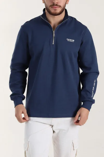 İndigo Relaxed Fit Pike Dokulu Yarım Fermuarlı Erkek Sweatshirt 400876