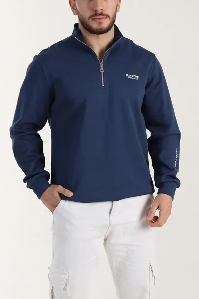 indigo-relaxed-fit-pike-dokulu-yarim-fermuarli-erkek-sweatshirt-400876
