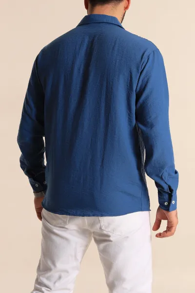 İndigo Relaxed Fit Uzun Kollu Keten Erkek Gömlek 275527
