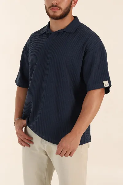 İndigo Relaxed Fit Waffle Dokulu Patlı Polo Yaka Erkek Tişört 370298