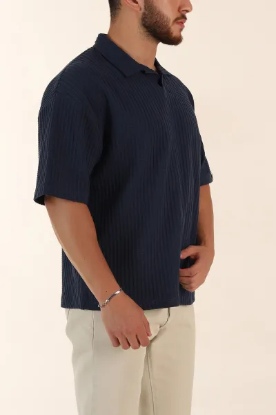 İndigo Relaxed Fit Waffle Dokulu Patlı Polo Yaka Erkek Tişört 370298