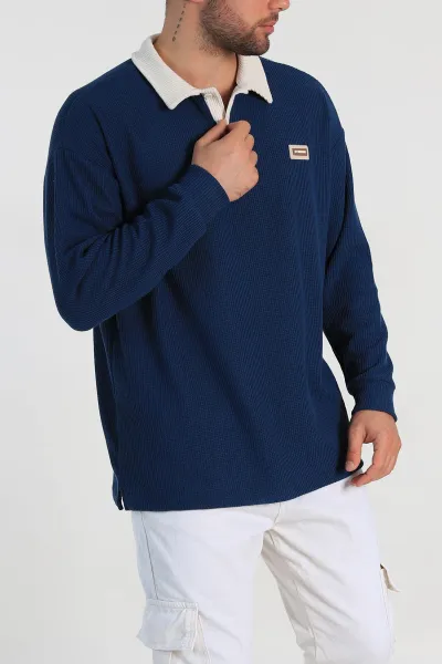 İndigo Releaxed Fit Petek Dokulu Polo Yaka Erkek Sweatshirt 315817