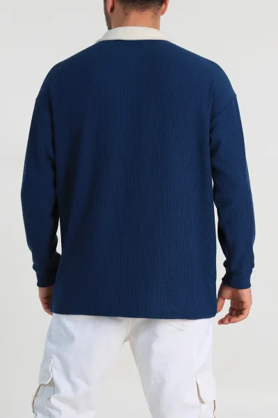 İndigo Releaxed Fit Petek Dokulu Polo Yaka Erkek Sweatshirt 315817
