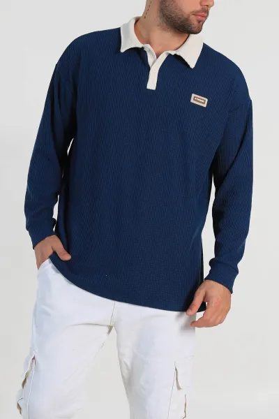İndigo Releaxed Fit Petek Dokulu Polo Yaka Erkek Sweatshirt 315817