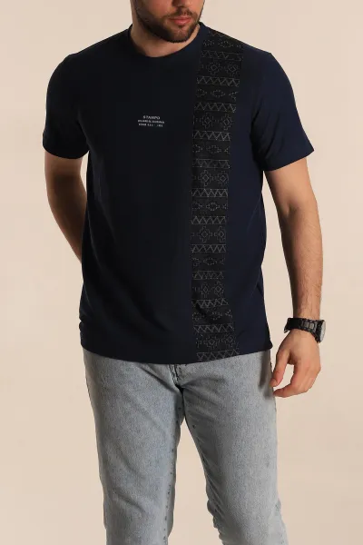 İndigo Slim fit Desenli Yazı Detay Erkek Tişört 268627