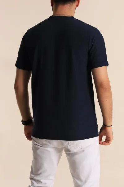 İndigo Slim Fit Etnik Desen Yamalı Duble Kol Erkek Tişört 268708