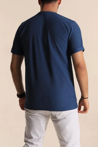 İndigo Slim Fit Etnik Desenli Duble Kol Erkek Tişört 268658