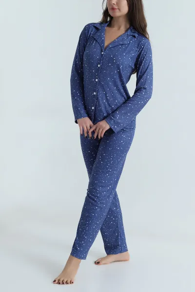 İndigo Uzun Kol Düğmeli Pegasus Kadın Pijama Takımı 499821