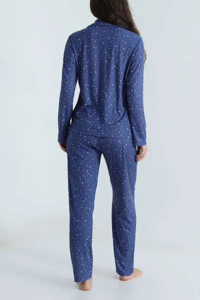 İndigo Uzun Kol Düğmeli Pegasus Kadın Pijama Takımı 499821