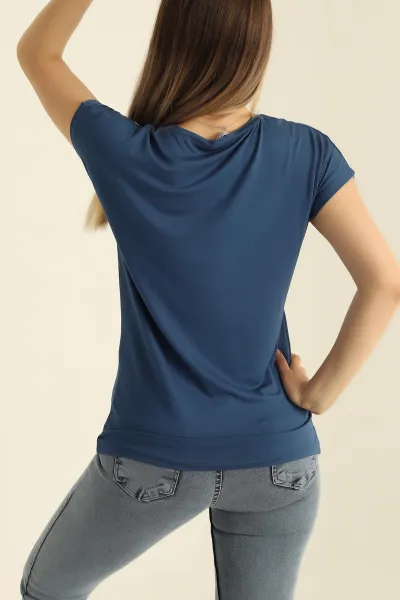 İndigo Viskon Kumaş Taş İşlemeli Bluz 276879