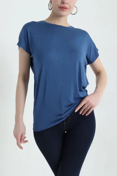 İndigo Viskon Taşlı Likralı Kadın Bluz 433726