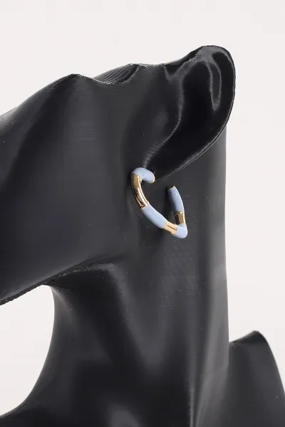 İndigo Yarı Mineli Gold Detaylı Kalp Model Küpe 368784