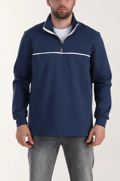 İndigo Yarım Fermuarlı Dik Yaka Erkek Sweatshirt 404822