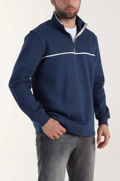 İndigo Yarım Fermuarlı Dik Yaka Erkek Sweatshirt 404822