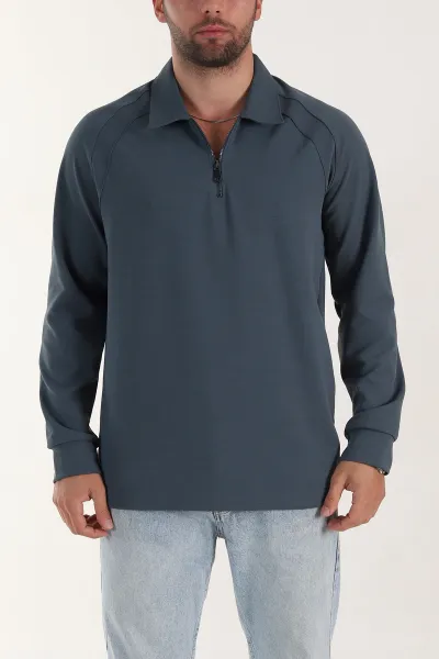 İndigo Yarım Fermuarlı Polo Yaka Erkek Sweatshirt 397126