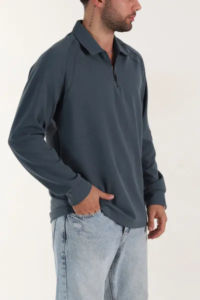 İndigo Yarım Fermuarlı Polo Yaka Erkek Sweatshirt 397126