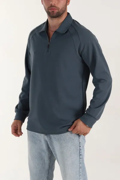 İndigo Yarım Fermuarlı Polo Yaka Erkek Sweatshirt 397126
