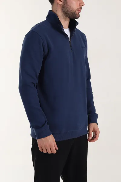 İndigo Yarım Fermuarlı Polo Yaka Erkek Sweatshirt 410879