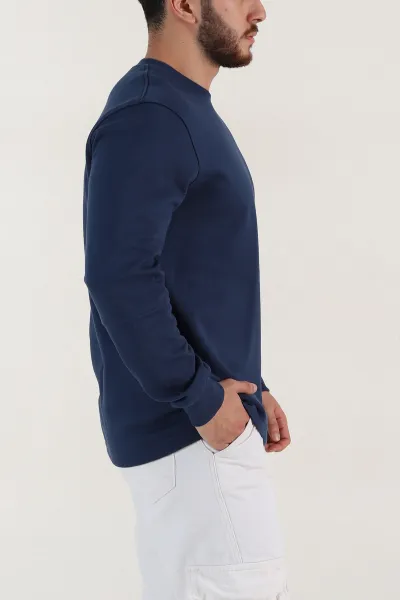 İndigo Yazı Detaylı Bisiklet Yaka Erkek Sweatshirt 396928