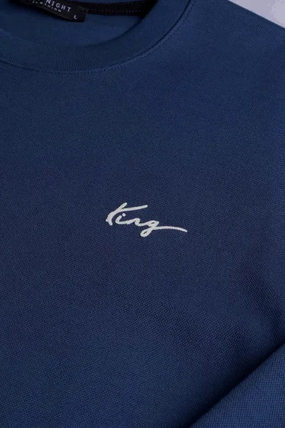 İndigo Yazı Detaylı Bisiklet Yaka Erkek Sweatshirt 396928