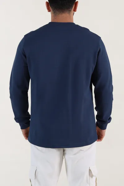 İndigo Yazı Detaylı Bisiklet Yaka Erkek Sweatshirt 396928
