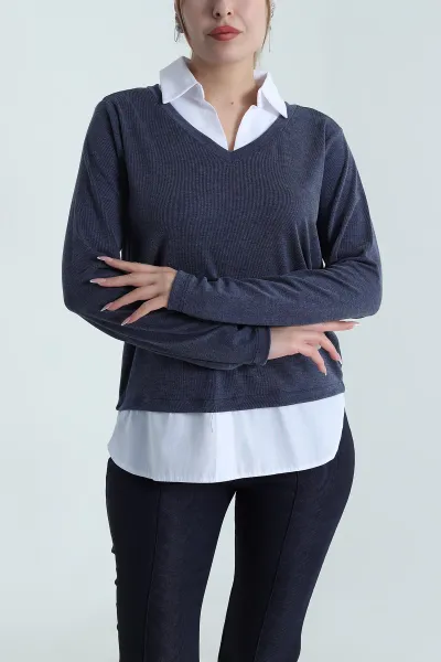 İndigo Yeni Sezon Gömlek Garnili Kadın Bluz 490355