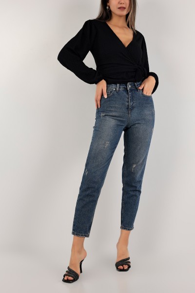 İndigo Yüksek Bel Mom Kot Pantolon 137750