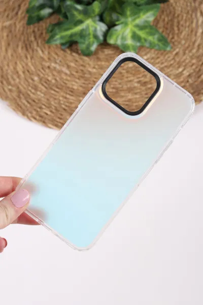 İphone 14 Pro Max Uyumlu Hologram Işığa Göre Renk Efektli Silikon Telefon Kılıfı 437562