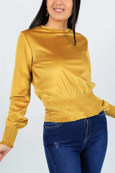 Kadife Beli Gipeli Hardal Bluz 23796B