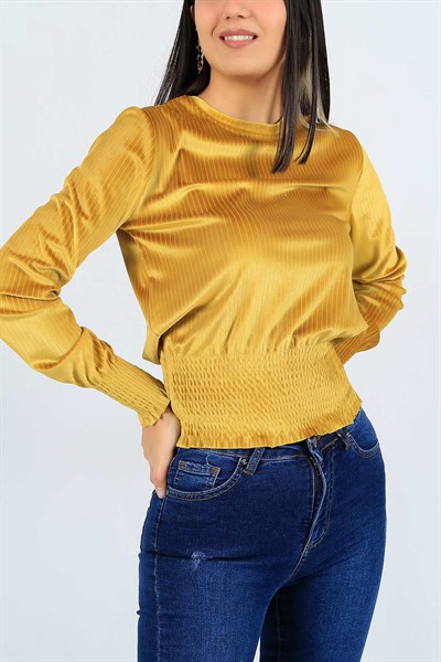 Kadife Beli Gipeli Hardal Bluz 23796B